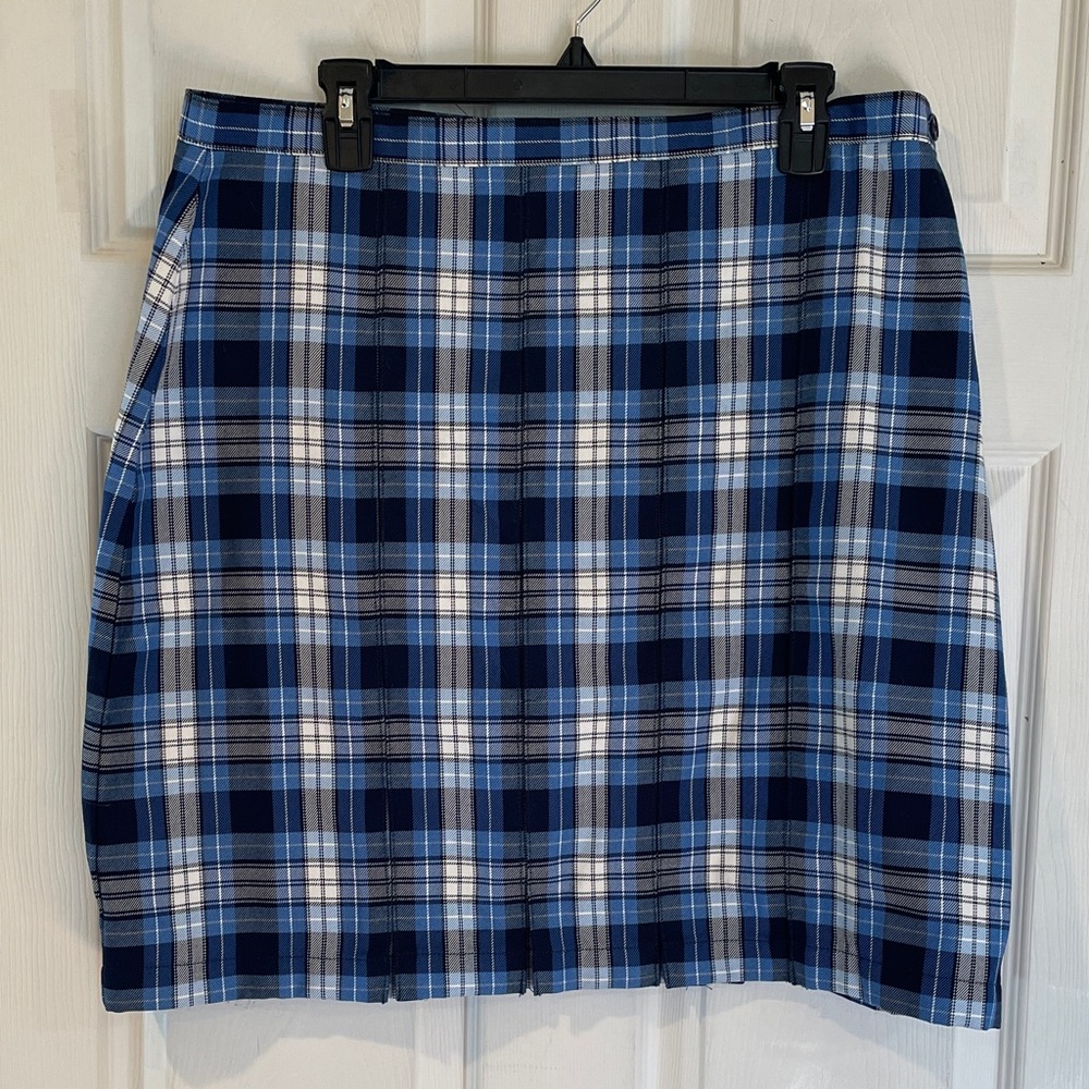 Lands' End Size 14 Navy and White Plaid  Skirt